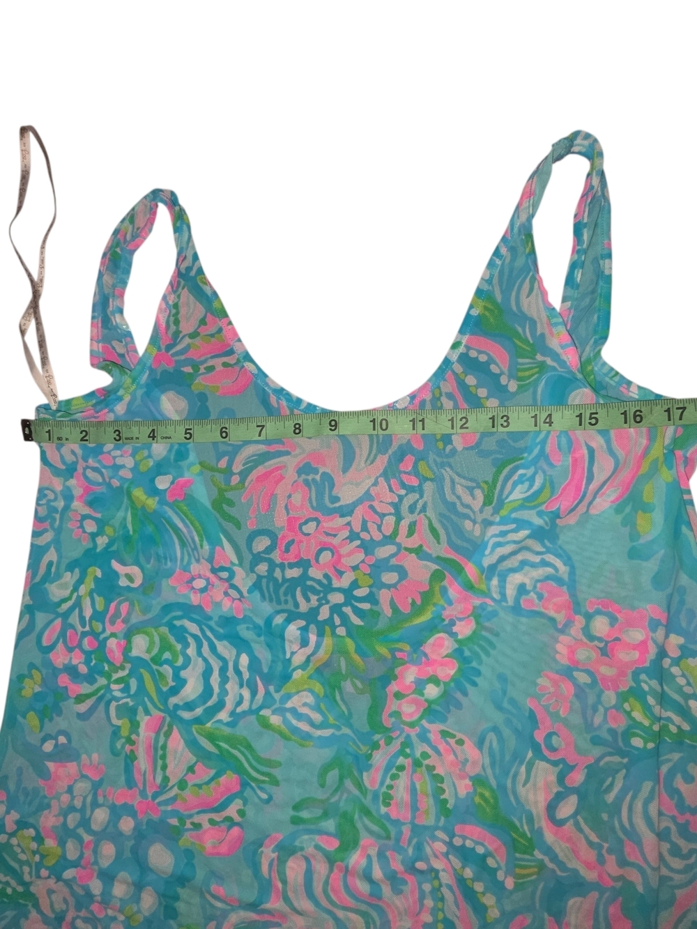 Lilly Pulitzer Camellia Cover Up Blue Ibiza Aqua Pink Tropical Dress M Resort - Picture 8 of 11